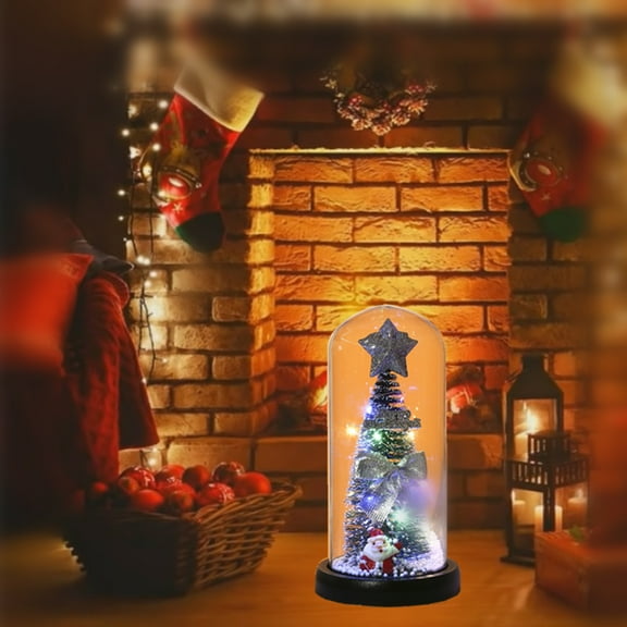 Gcvizuso Christmas Tree, Christmas Tree Decorations, Christmas Tree In Glass Dome With Warm String & Blessing Cards - Tabletop Christmas Tree For Xmas Gifts, Christmas Decorations