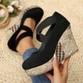 thumbnail image 2 of Women's Closed Toe Wedge Sandals for Women Trendy Round Toe Faux Suede Crisscross Elastic Strap Shoes Comfortable Espadrille Wedge Platform Sandals Fashion Plus Size Wide Width Brown Shoes for Women, 2 of 10