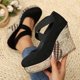 thumbnail image 2 of Sandalias de Cuña de las Mujeres Casuales Más Tamaño Redondo Del Dedo Del Pie Cerrado Del Dedo Del Pie, Correa Elástica Crisscross Confort Versátiles Zapatos de Verano, 2 of 9