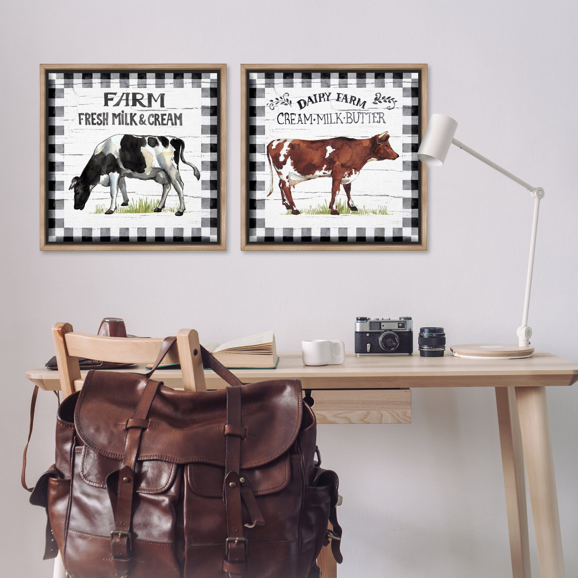Stupell Industries Spring Farm Dairy Cows Animals Painting Brown Floater Framed Canvas Art Print Wall Art, 25 x 25, Set of 2