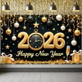 thumbnail image 3 of Gold Theme New Year Banner Black Background 2026 Display Star Decorations Ornament Design Happy New Year Backdrop for New Year Party 2026 Celebration Holiday Gathering, 3 of 9