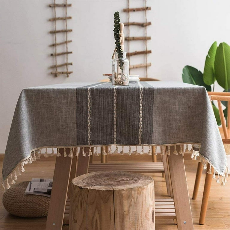 Waterproof Tablecloth Embroidery Burlap Linen with Tassel - Heavy Duty  Wrinkle Free Rectangle Table Cloth, Tables Rustic Farmhouse Tablecloths for 
