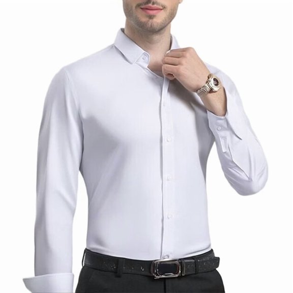 Men'S Dress Shirts Long Sleeve Stretch Wrinkle Free Wedding Formal Business Button Down Shirt 2-706 White Button S