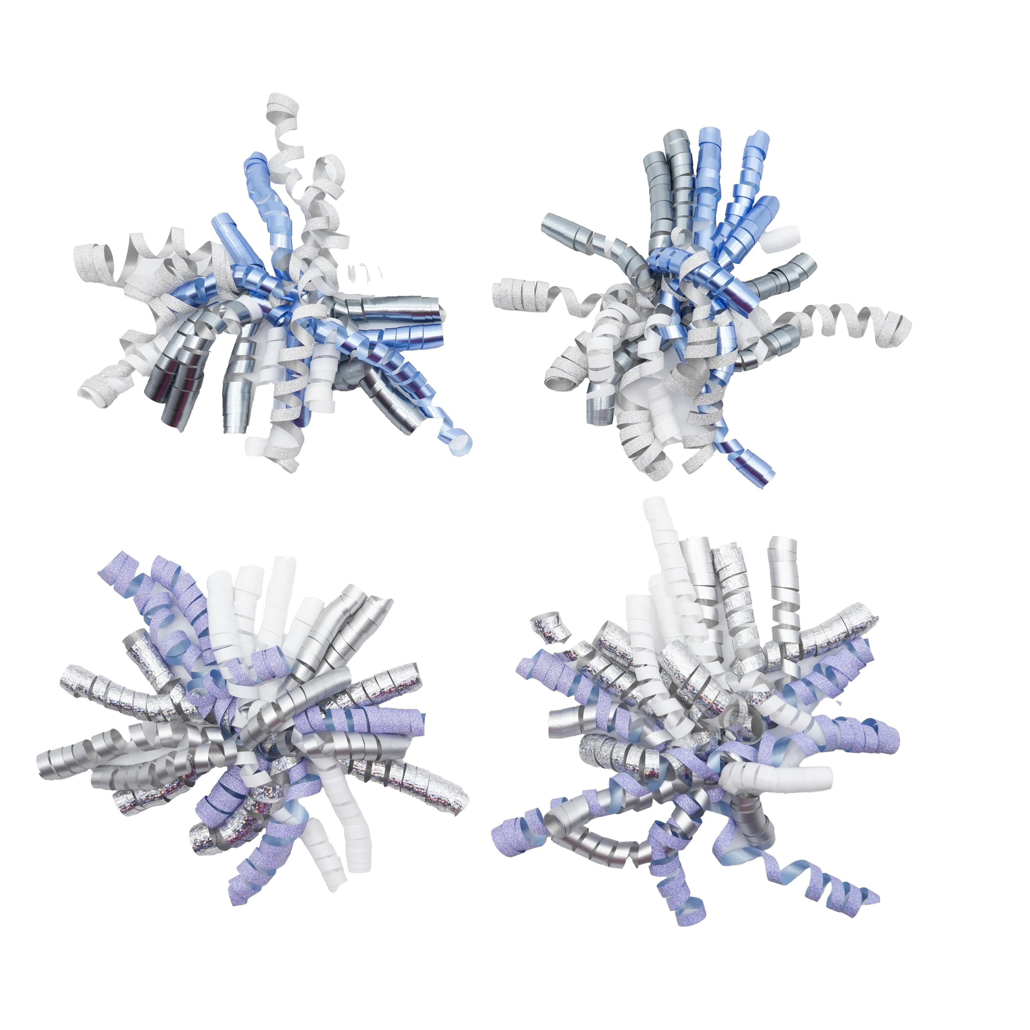 Holiday Time Sassy Santa Curly Gift Bows in Blue, White, and Silver, 4 Count