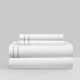 thumbnail image 3 of Balensia 4 Piece Organic Cotton Sheet Set Solid White With Dual Stripe Embroidery, 3 of 9