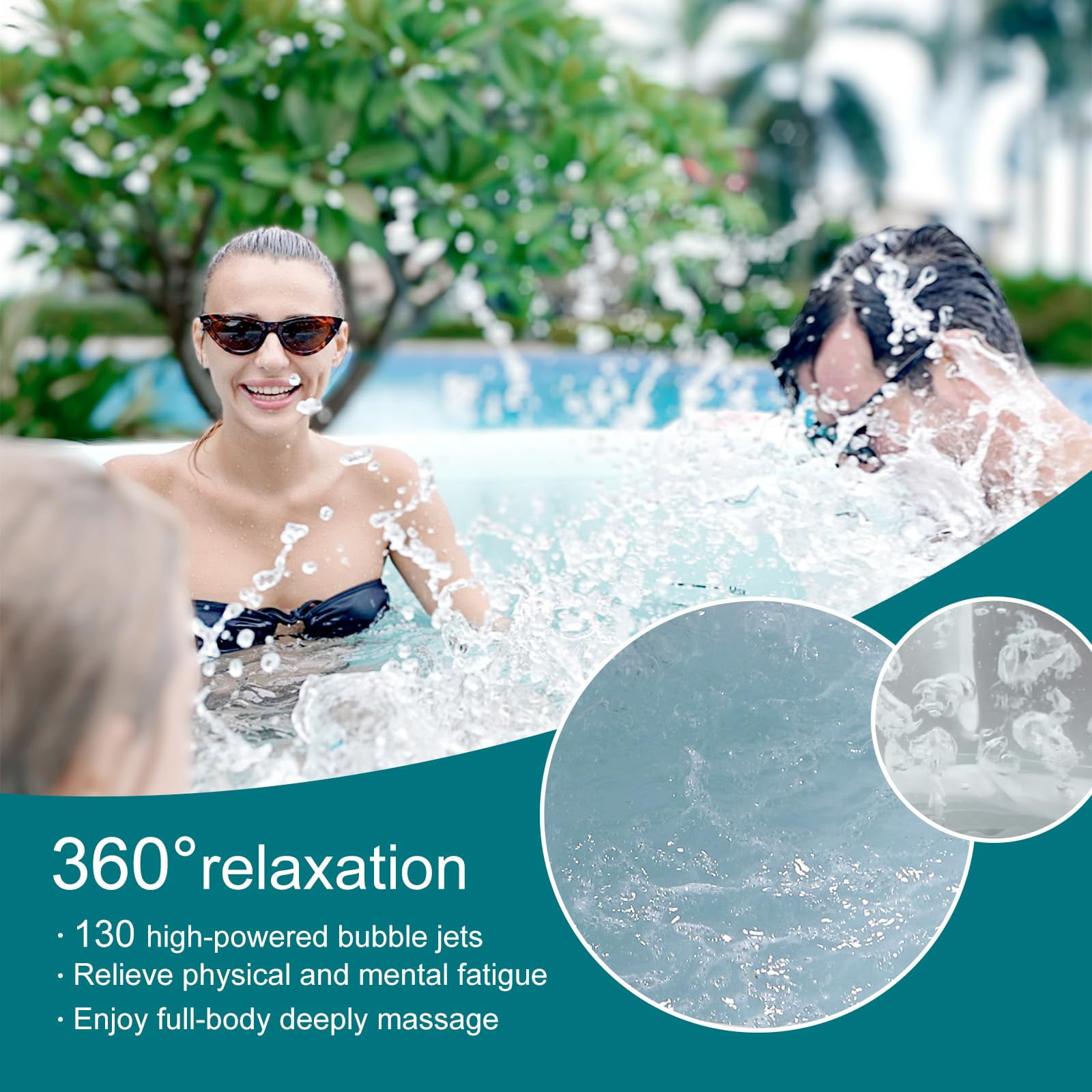 RELXTIME Inflatable Outdoor Spa Hot Tub, 71" x 71", 4-6 Person