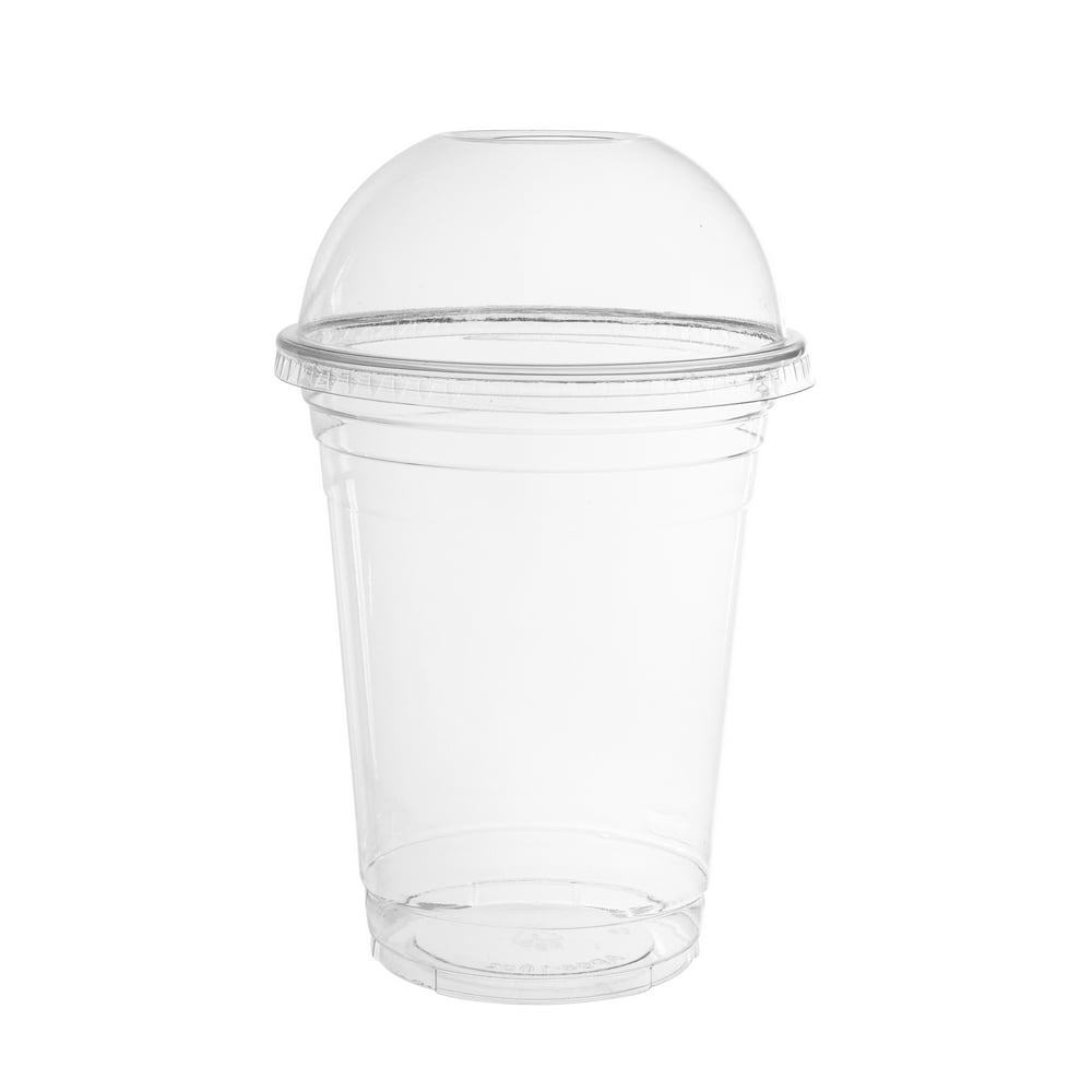 Crystalware Clear Cups with Dome Lids for Milkshake, Smoothies, 50 Cups
