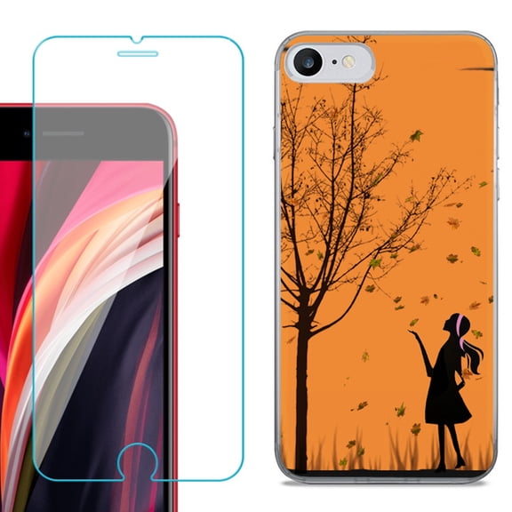 Slim-Fit Fashion Gel Phone Case for iPhone SE 2022, with Tempered Glass Screen Protector, by OneToughShield ® - Autumn Leaf