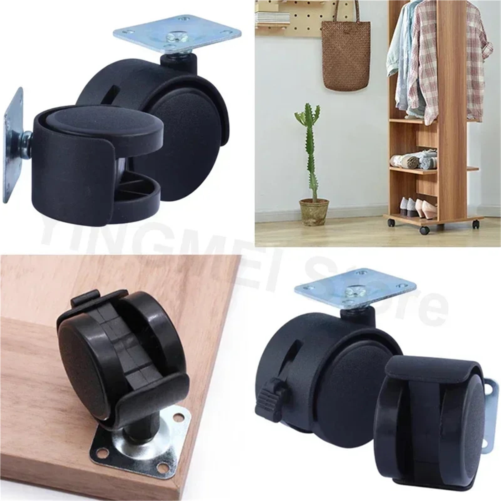 4pcs 1.5 Inch Universal Wheel Swivel Caster Roller Wheel Furniture Office Chair Caster With Brake For Luggage Chair Accessories ,Quiet and Smooth