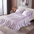 thumbnail image 3 of Regency Heights Lilac Satin Sheet Set Twin Size, 4-Piece Silky Bed Sheets with 16" Deep Pocket Fitted Sheet, 3 of 10