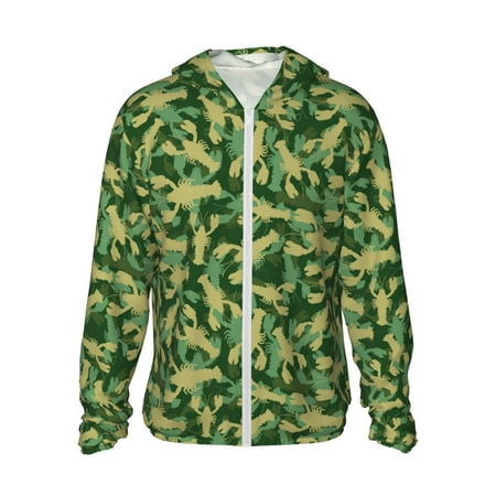 Sigee Crayfish Army Print UPF50+ Men s Sun Protection Hoodie Shirt SPF UV Shirt Long Sleeve Fishing Outdoor Lightweight S-3XL