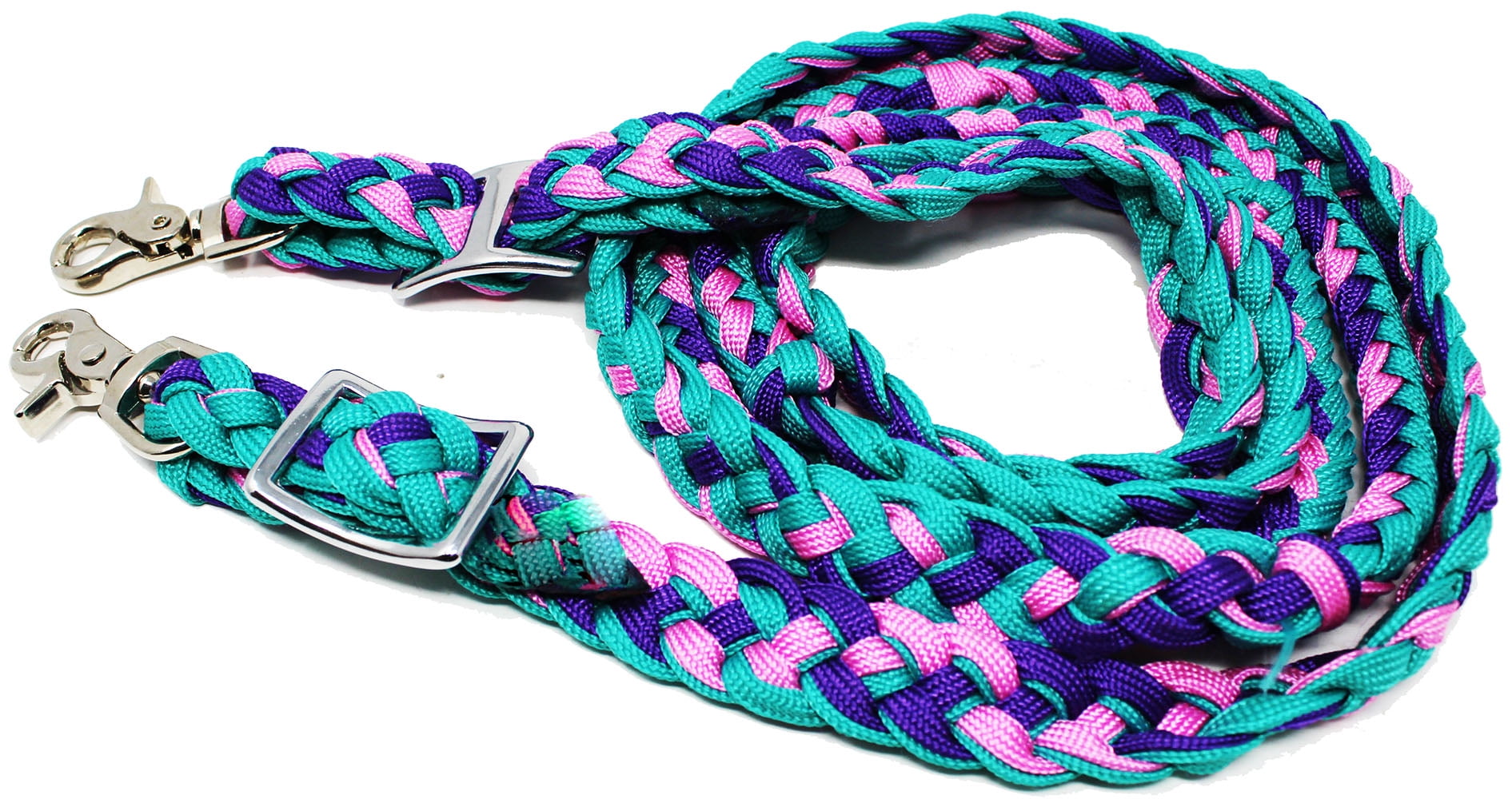 Roping Knotted Horse Tack Western Barrel Reins Nylon Braided Turquoise 607476 