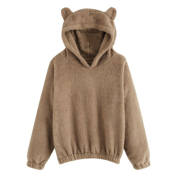 XZNGL Long Sleeve for Women Womens Long Sleeve Fleece Sweatshirt Warm Bear Shape Fuzzy Hoodie Pullover Womens Fleece Pullover Womens Pullover Hoodie