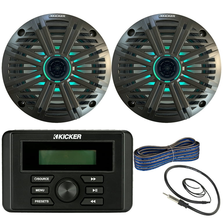 Kicker Weather Resistant Marine Bluetooth USB RCA Stereo Receiver Bundle Combo with QTY 2 6.5