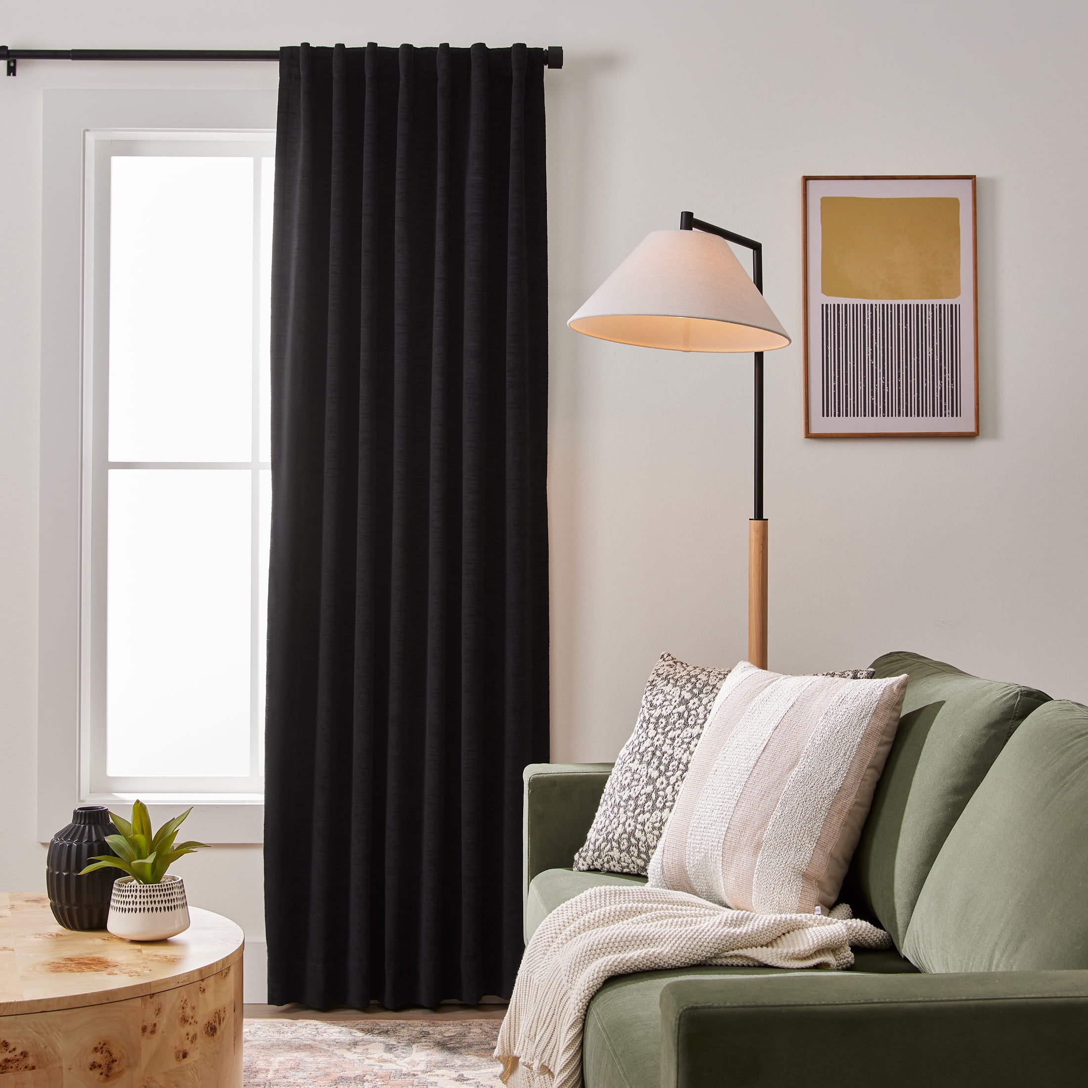 Better Homes & Gardens Textured Solid Chenille Blackout Single Curtain Panel, Black, 50"W x 84"L