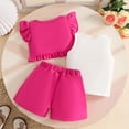 thumbnail image 4 of Huowey Toddler Girls Easter 3 Piece Outfits Solid Color Knitted Button Down Vest Cardigan Ribbed Tops Shirts Flower Ruffled Shorts Stylish Spring Summer Clothes Sets,Hot Pink,18-24 Months, 4 of 4