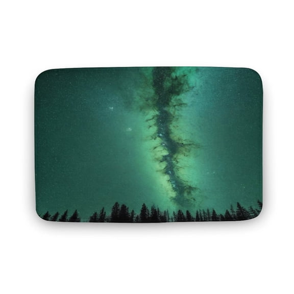 Green Galaxy Forest Bath Rug, Soft Absorbent Bathroom Mat, Coral Fleece Floor Mat, 19.7" x 31.5"