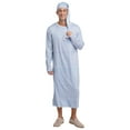 thumbnail image 2 of Lejafay Men's Pajamas Robe Striped Long Sleeve Sleep Shirt with Nightcap Nightwear Type C M, 2 of 6