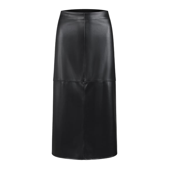 DARING DIVA Women's Faux Leather High Waist Knee Length Skirts S Black