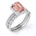 thumbnail image 6 of JeenMata Beautiful 1.75 Carat Emerald Cut created morganite and Moissanite Trio Wedding Ring Set in White Gold, 6 of 6