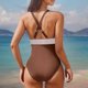thumbnail image 4 of Traje de baño de bikini de verano para mujer, de color liso, con cojín en el pecho y sin soporte de acero, sin espalda, con tirantes, de nailon., 4 of 5