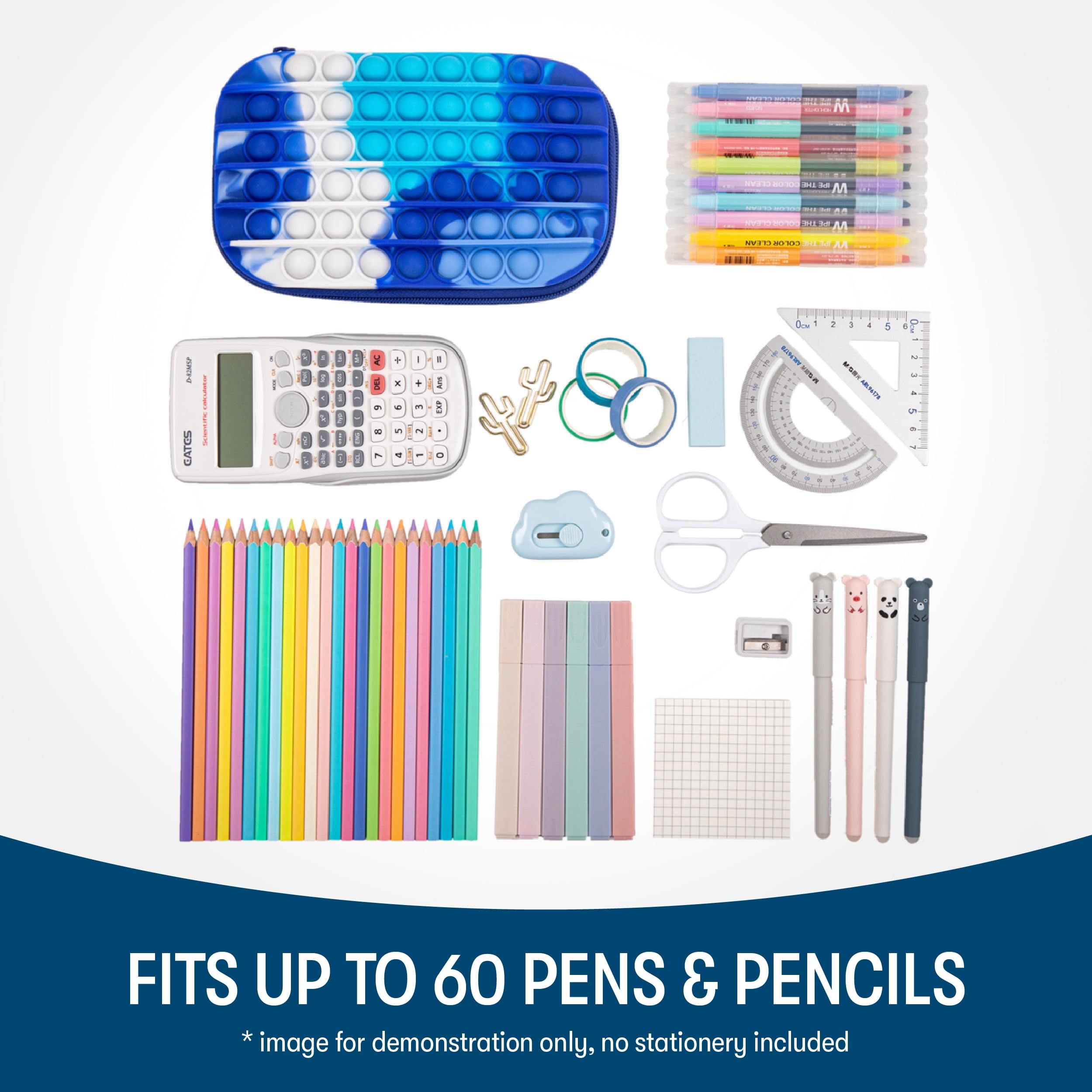 ZIPIT Zip & Pop New Pencil Box for Kids, Pencil Case for Elementary School, Blue