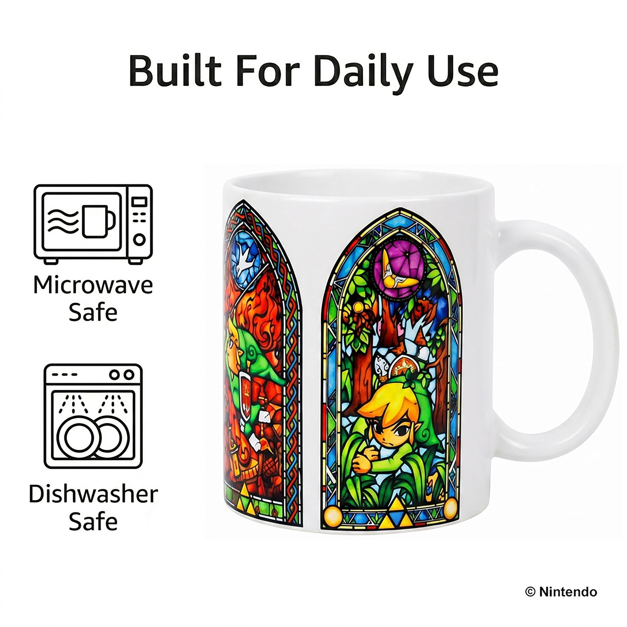 Pyramid America: The Legend of Zelda: Stained Glass - 11oz Ceramic Mug - Coffee-Tea, Microwave-Dishwasher Safe, Video Game Fan Collectible, Licensed