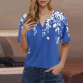 thumbnail image 2 of Blusas de Manga Corta para las Mujeres Impresas Cuello Redondo Casual Top, Blusa de Algodón de Imitación para el Hogar Y Diario, 2 of 5