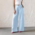 thumbnail image 2 of QATAINLAV Womens Linen Wide Leg Palazzo Pants Summer Button Front Elastic Waist Work Trouser Loose Casual Dress Pants with Pockets Light Blue L, 2 of 7