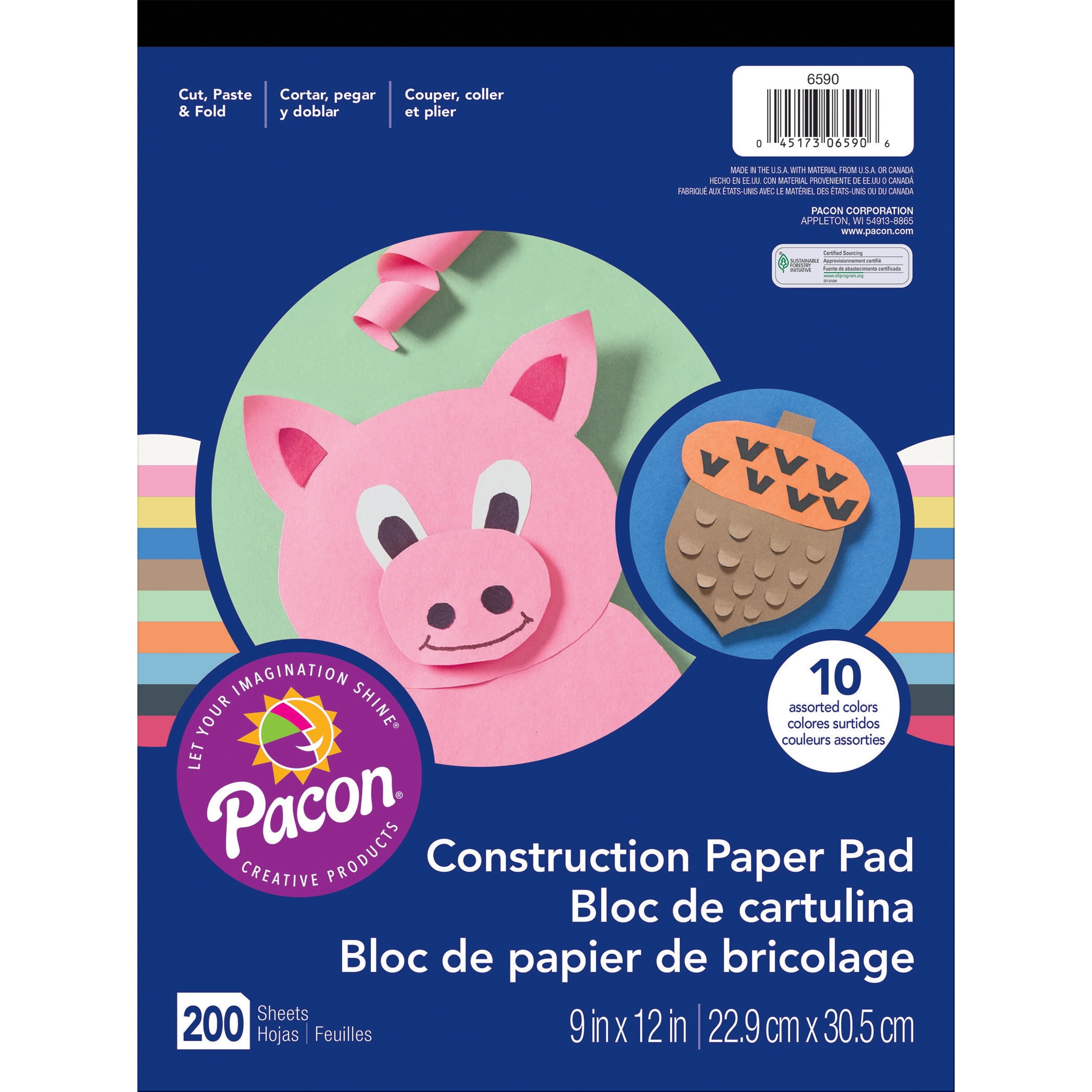 Pacon® Construction Paper Pad, 9" x 12", Assorted Colors 200 Sheets