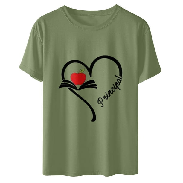 Jersey suelto para mujer Camiseta de manga corta con cuello redondo y estampado del día del maestro Camiseta de manga corta con cuello redondo/Camisa Pompotops hfajkhk141239