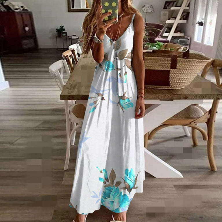 Enjoytime Plus Size Flowy Dresses For Women Fashion V Neck Floral Print  Sleeveless Dress Spaghetti Strap Loose Comfy Beach Travel Streetwear Womens Flowy  Dresses - Walmart.com