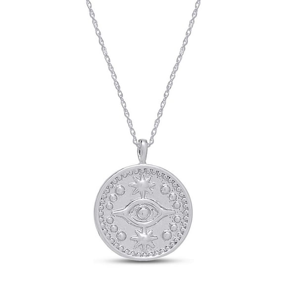 AFFY Evil Eye Coin Pendant Necklace in 14k White Gold Over Sterling Silver jewelry For Women With 18" Rope Chain