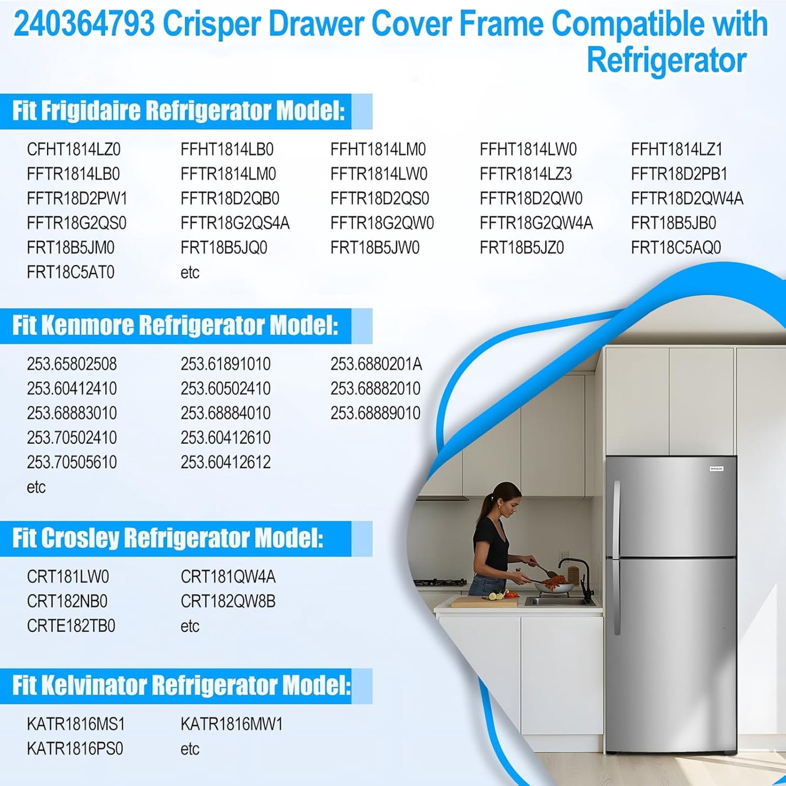 1 Piece Replacement Refrigerator Drawer Cover Frame Part 123456789 for Model Compatibility Enhanced Storage