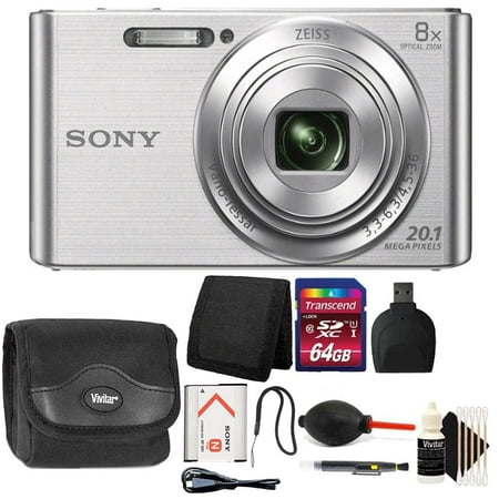 Sony DSC-W830 20.1MP Point and Shoot Digital Camera (Silver) with 64GB Accessory