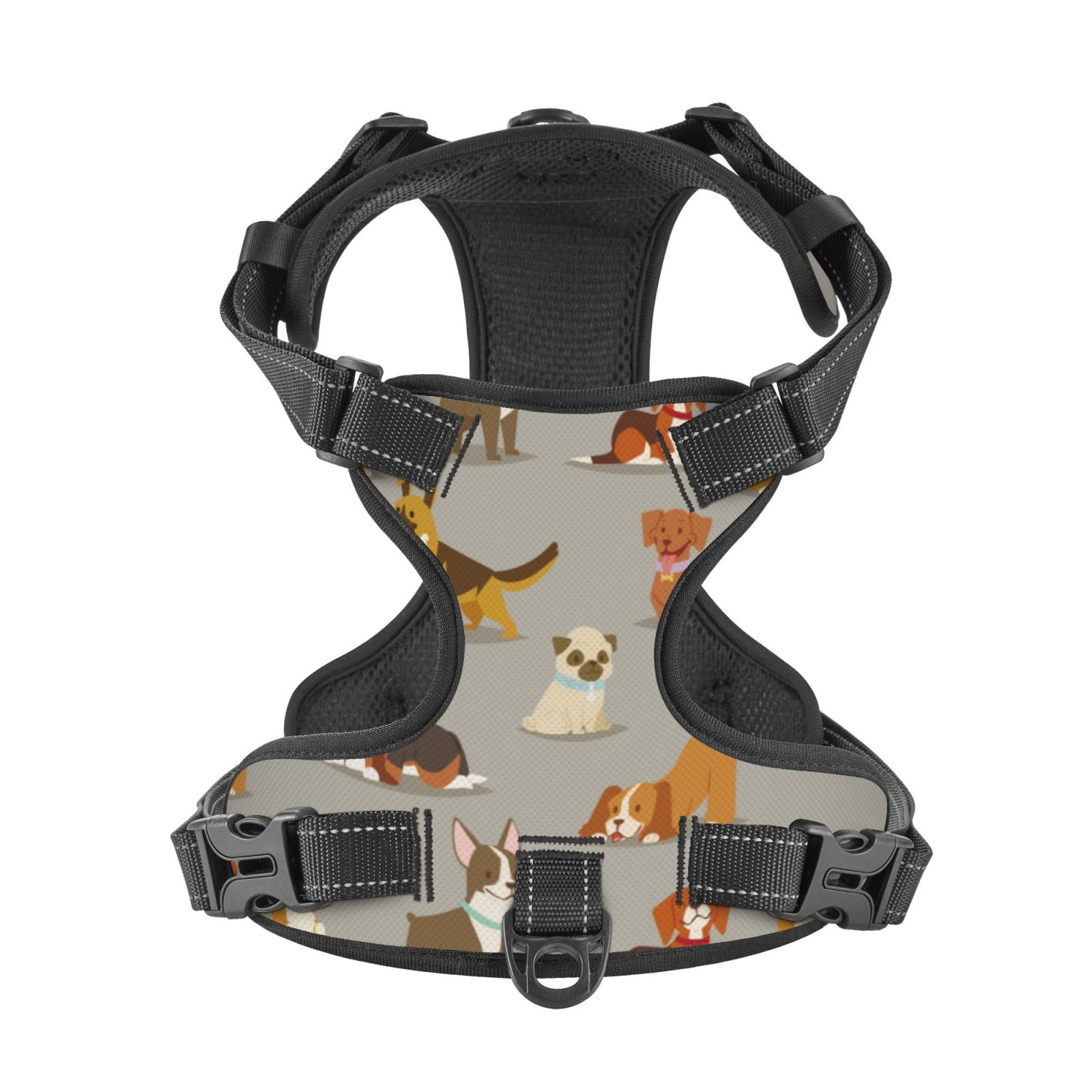 Kdxio Cute Dog Print No Pull Dog Harness Adjustable Reflective Oxford Easy Control Medium Large Dog Harness for Training and Everyday-Medium