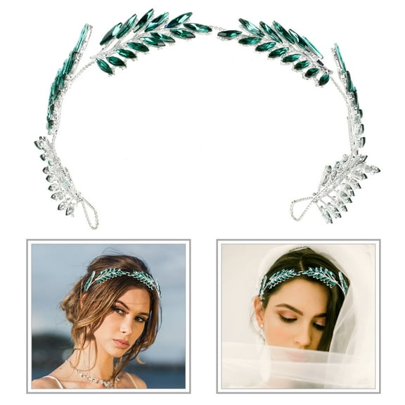 KONTONTY Elegant Rhinestone Bridal Hair Headpiece Leaf Alloy Green 1Pack for Weddings