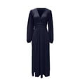thumbnail image 5 of CIENVNSTG Midi Dresses for Women Formal Long Sleeves V Neck Bridesmaid Dresses Wedding Side Slit Flowy Chiffon Evening Formal Dresses Sexy Formal Dresses Navy XL, 5 of 5