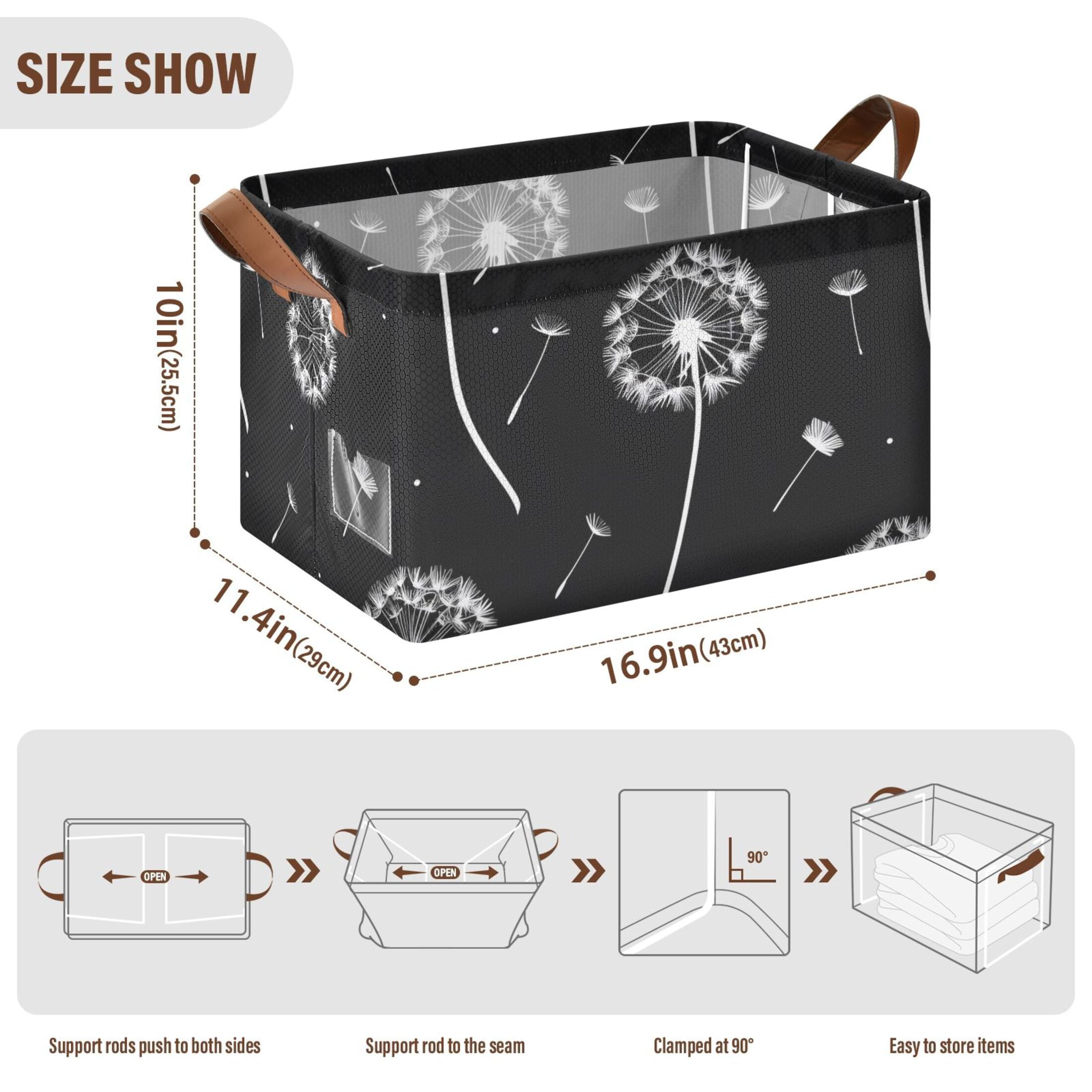 Ryvnso Dandelion on Black Storage Bins Large Basket Foldable Cube Toys Organizer with Handles 2 PCs