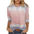 thumbnail image 2 of QLEICOM Women's 3/4 Sleeves T Shirts Baggy Casual Blouse Tops Shirt for Women Fall Henley Crew Neck Holiday Tie Dye Gradient Color Block Tunic Loose Casual Tee Tops Gray XXL, 2 of 5