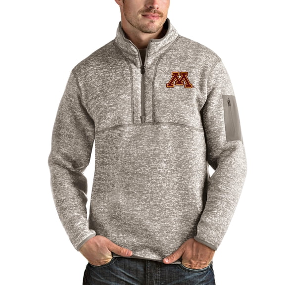 Men's Antigua Oatmeal Minnesota Golden Gophers Fortune Half-Zip Pullover Jacket