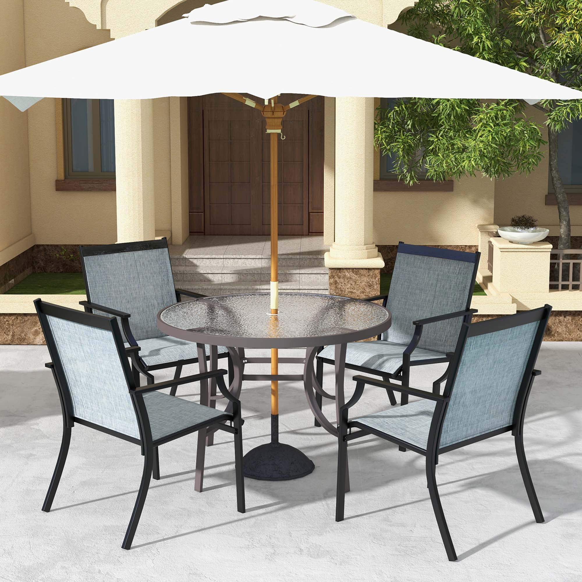 Costway 2 Piece Patio Dining Chairs Large Outdoor Chairs with Breathable Seat & Metal Frame Blue/Coffee/Grey/Red