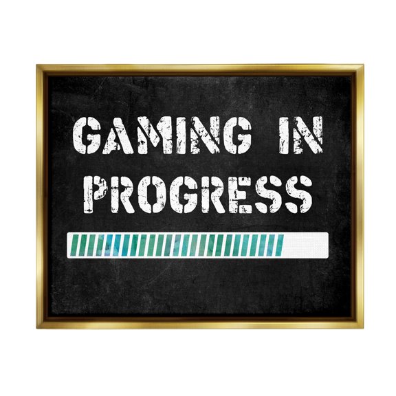 Stupell Industries Gaming In Progress Bar Inspirational Painting Gold Floater Framed Canvas Art Print Wall Art, 21 x 17