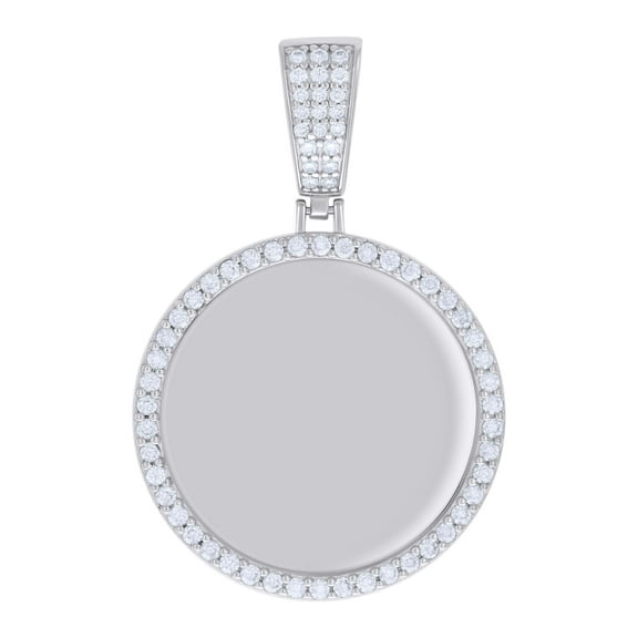 925 Sterling Silver Round Cut Moissanite Men's Medallion Charm Memory Frame Pendant | 3.04 Ct.
