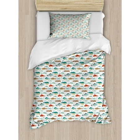 Fish Duvet Cover Set Twin Size Colorful Ocean Fish Cartoon