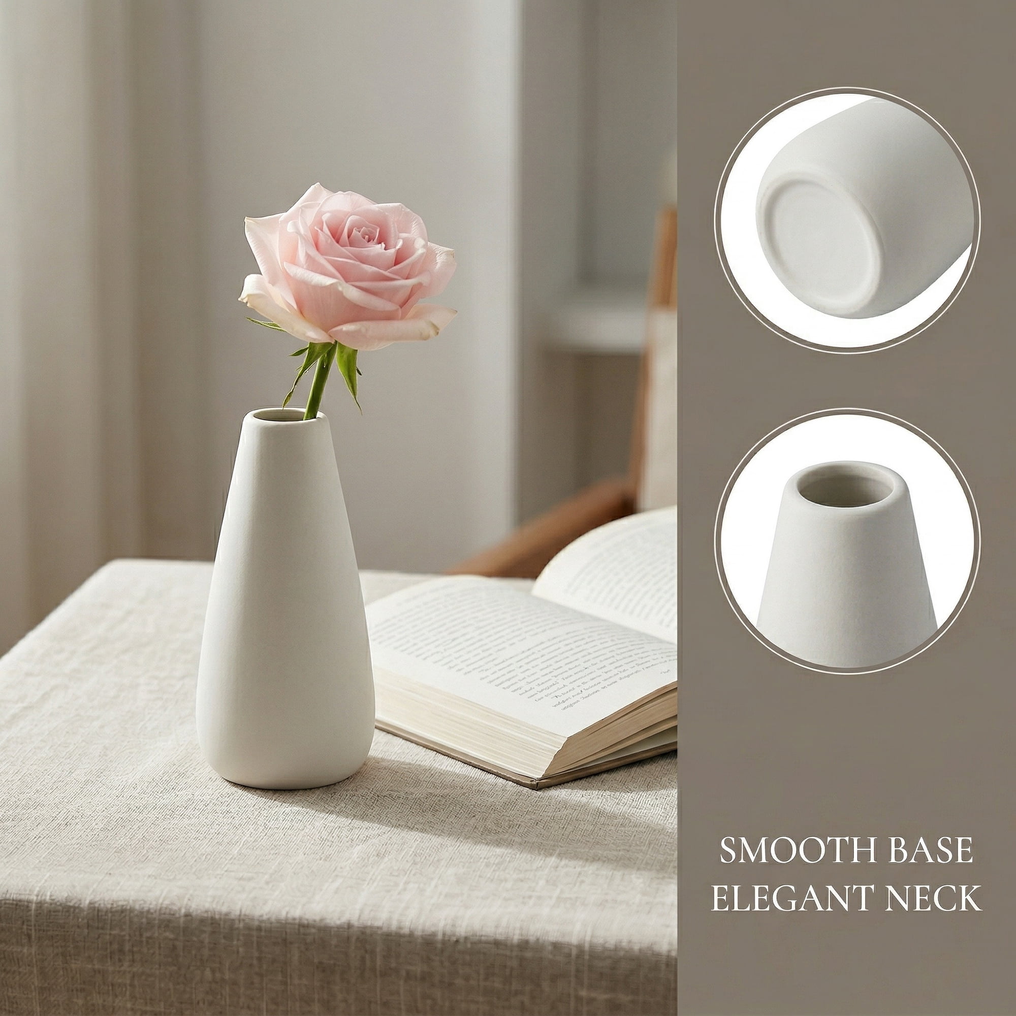 Unique Bargains Ceramic Bud Small Decorative Flower Vase Set White 2.6"L x 2.6"W x 4.9"H