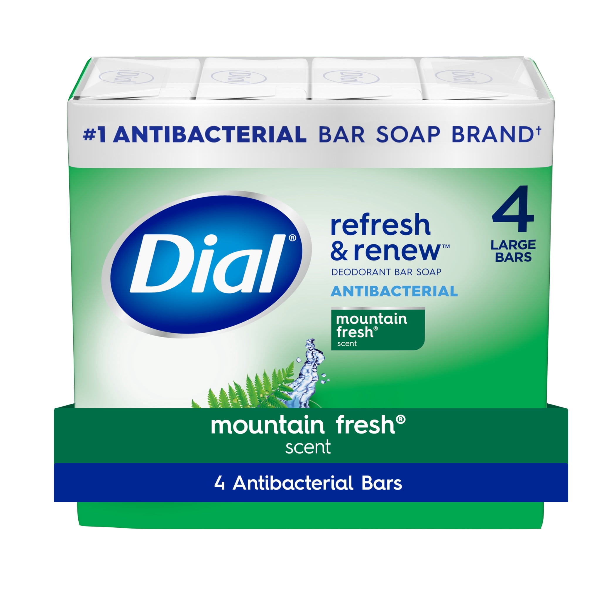 (8 pack) Dial Antibacterial Bar Soap, Refresh & Renew, Mountain Fresh, 4 oz, 4 Bars
