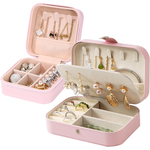 2 PCS Organizador de PU para joyas de viaje. Portátil Jewelry Organizer para almacenar joyas, pendientes, anillos, collares, lápiz labial, etc.