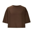 thumbnail image 4 of Timegard Crop Tops for Women Drop Shoulder Crewneck Loose Solid Color Casual Comfy Tee Blouse Summer, 4 of 6