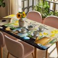 thumbnail image 3 of Spring Table Cloths for 6 Foot Rectangle Tables, Brown Vintage Birds Cages Eggs Flowers Herbs Patio Waterproof Elastic Fitted Tablecloths, Washable Rectangular Table Cover for Camping, 3 of 8